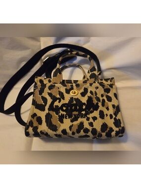 Coach Leopard Canvas Mini Tote - Black and Cream